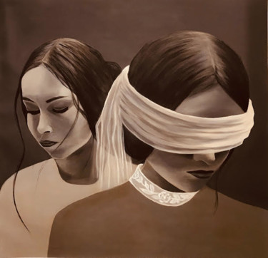 Painting titled "Blindfolded" by Mónica Silva, Original Artwork, Acrylic Mounted on Wood Stretcher frame