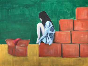 Schilderij getiteld "Little by little" door Mónica Silva, Origineel Kunstwerk, Acryl Gemonteerd op Frame voor houten brancard