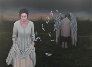 Malarstwo zatytułowany „Angel Wings” autorstwa Mónica Silva, Oryginalna praca, Akryl Zamontowany na Drewniana rama noszy