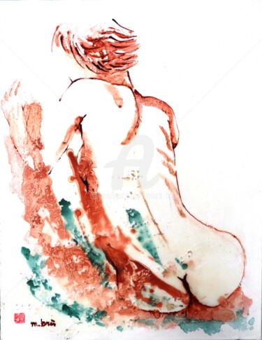 Картина под названием "En attendant" - Monick Bres, Подлинное произведение искусства, Чернила