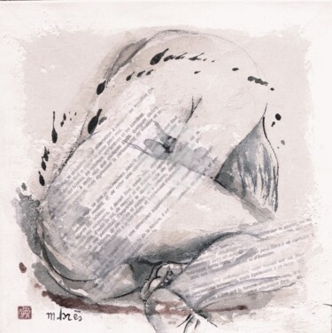 Картина под названием "En boule gris" - Monick Bres, Подлинное произведение искусства, Чернила