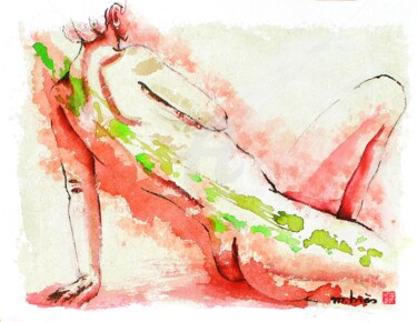 Painting titled "REPOS" by Monick Bres, Original Artwork, Ink