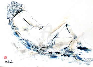 Картина под названием "LECTURE" - Monick Bres, Подлинное произведение искусства, Чернила
