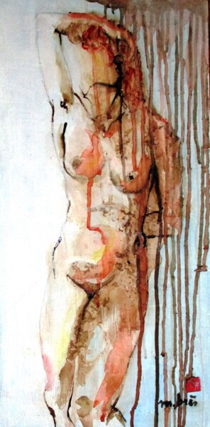 Pittura intitolato "ADOSSÉE NONCHALAMME…" da Monick Bres, Opera d'arte originale, Inchiostro