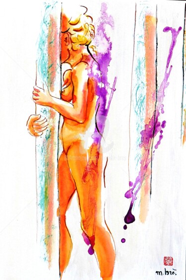 Peinture intitulée "BOUDEUSE 2" par Monick Bres, Œuvre d'art originale, Encre
