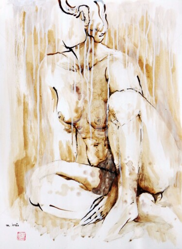 Картина под названием "Tranquille" - Monick Bres, Подлинное произведение искусства, Чернила