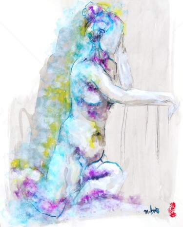 Картина под названием "Réflexion solitaire" - Monick Bres, Подлинное произведение искусства, Чернила