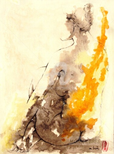Drawing titled "FLAMME" by Monick Bres, Original Artwork, Ink