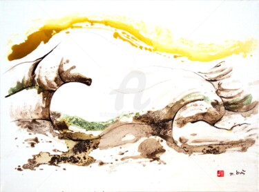 Disegno intitolato "COUCHER DE SOLEIL" da Monick Bres, Opera d'arte originale, Inchiostro