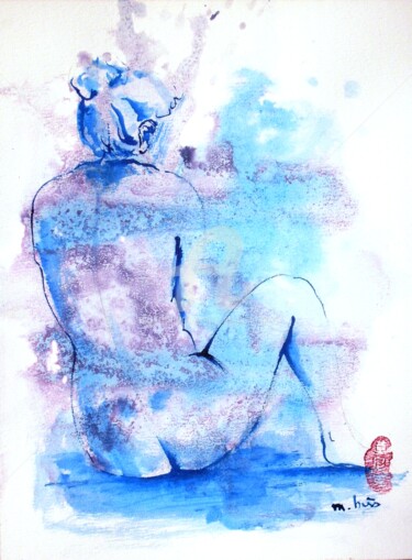 Disegno intitolato "Au fond de la pisci…" da Monick Bres, Opera d'arte originale, Inchiostro