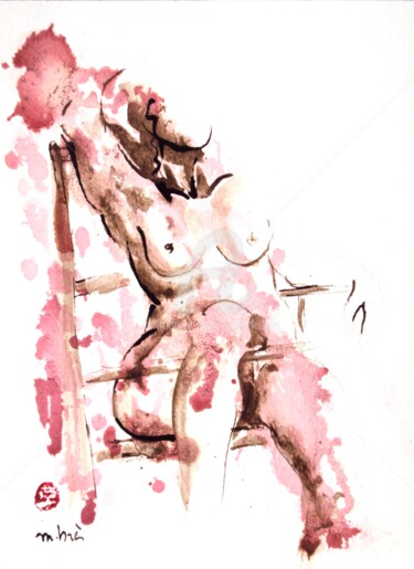Drawing titled "Le fauteuil" by Monick Bres, Original Artwork, Ink