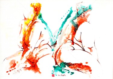 Painting titled "DUO" by Monick Bres, Original Artwork, Ink