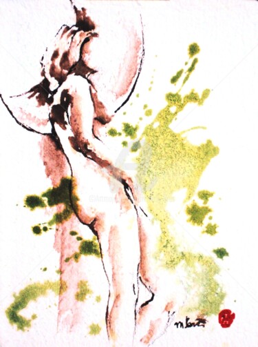 Disegno intitolato "A LA FENÊTRE 3" da Monick Bres, Opera d'arte originale, Inchiostro