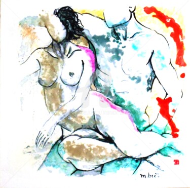 Peinture intitulée "EN COUPLE" par Monick Bres, Œuvre d'art originale, Encre