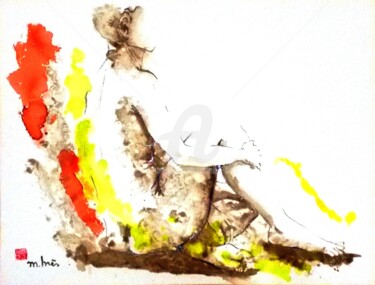 Картина под названием "ATTENTE" - Monick Bres, Подлинное произведение искусства, Чернила