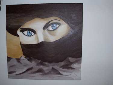 Malerei mit dem Titel "Die Augen Tuaregfrau" von Monika Brasi, Original-Kunstwerk, Öl