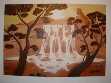 Malerei mit dem Titel "Wasserfall Afrika" von Monika Brasi, Original-Kunstwerk, Öl