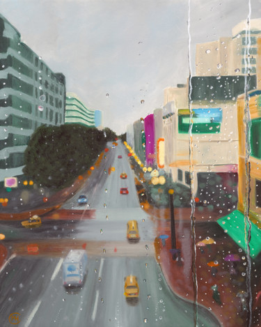 Painting titled "Rainy Sunday" by Monika H. Csanyi, Original Artwork, Oil