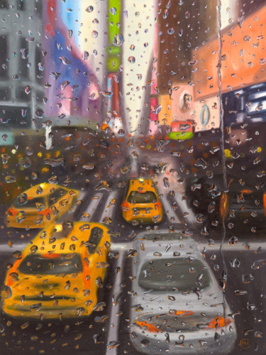 Malerei mit dem Titel "Rain and the city" von Monika H. Csanyi, Original-Kunstwerk, Öl