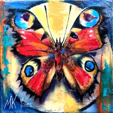 Pintura titulada "Peacock Butterfly" por Monika Jones, Obra de arte original, Acuarela Montado en Bastidor de camilla de mad…