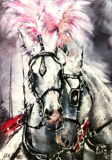 Peinture intitulée "Horses" par Monika Jones, Œuvre d'art originale, Aquarelle