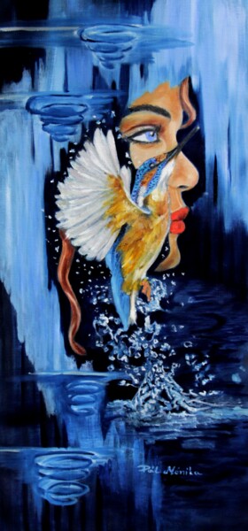 Ζωγραφική με τίτλο "Kingfisher" από Mónika Katalin Pál, Αυθεντικά έργα τέχνης, Λάδι