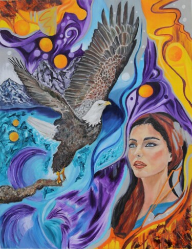 Painting titled "Fly with the Eagles" by Mónika Katalin Pál, Original Artwork, Oil