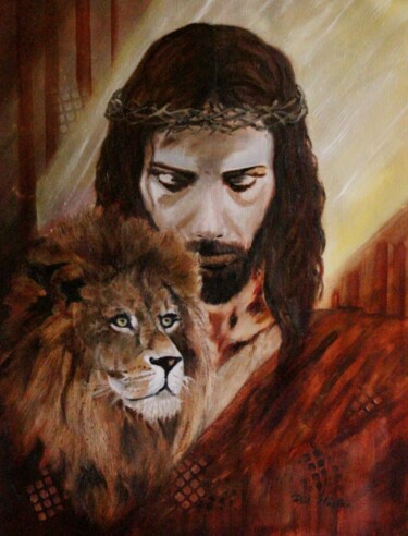 Pittura intitolato "Jesus The Lion Of J…" da Mónika Katalin Pál, Opera d'arte originale, Olio