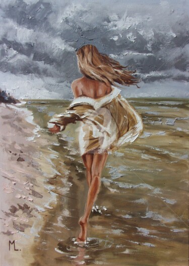 Pittura intitolato "" MY DAY ... " SEA…" da Monika Luniak, Opera d'arte originale, Olio