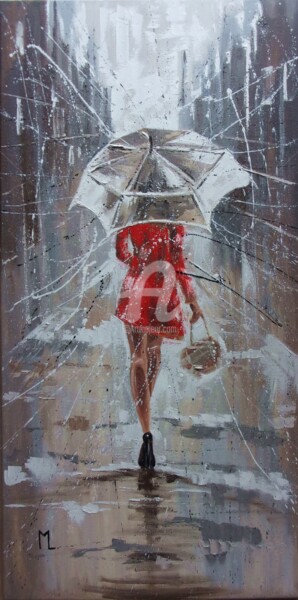Pintura titulada "" RAINY WINTER "" por Monika Luniak, Obra de arte original, Oleo Montado en Bastidor de camilla de madera