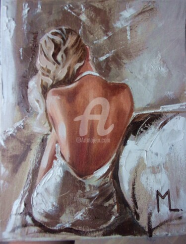 Painting titled "" JUST THINKING ...…" by Monika Luniak, Original Artwork, Oil Mounted on Wood Stretcher frame