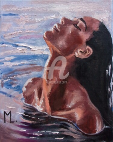 Painting titled "" EVENING RELAX "" by Monika Luniak, Original Artwork, Oil Mounted on Wood Stretcher frame