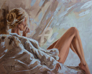 Painting titled "" COZY... "" by Monika Luniak, Original Artwork, Oil Mounted on Wood Stretcher frame