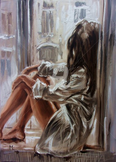 Painting titled "YOUR WHITE SHIRT" by Monika Luniak, Original Artwork, Oil