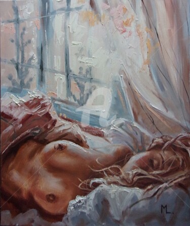 Schilderij getiteld "WINTER MORNING" door Monika Luniak, Origineel Kunstwerk, Olie
