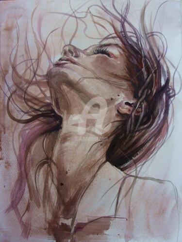 Картина под названием "GIRL" - Monika Luniak, Подлинное произведение искусства, Акварель