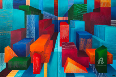 Pintura titulada "Diverse cities views" por Monika Mrowiec, Obra de arte original, Acrílico Montado en Bastidor de camilla d…