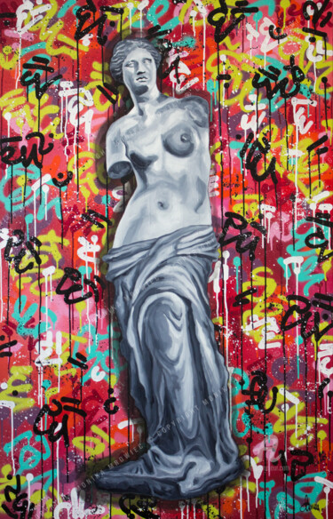 Painting titled "Venus de Milo" by Monika Mrowiec, Original Artwork, Spray paint Mounted on Wood Stretcher frame