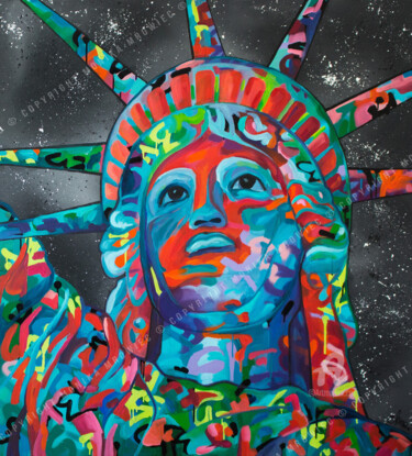 Pintura titulada "The liberty is now" por Monika Mrowiec, Obra de arte original, Pintura al aerosol Montado en Bastidor de c…