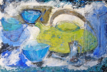 Painting titled "My Kopenhagen Teapot" by Monika Meisl Müller, Original Artwork, Acrylic
