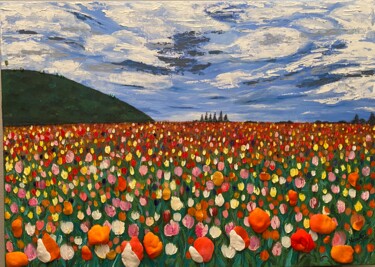 Painting titled "Campo di tulipani" by Monika Popinigis, Original Artwork, Acrylic