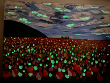 Pintura intitulada "Campo tulipani nott…" por Monika Popinigis, Obras de arte originais, Acrílico