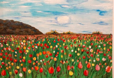 Painting titled "Nuovo campo tulipani" by Monika Popinigis, Original Artwork, Oil