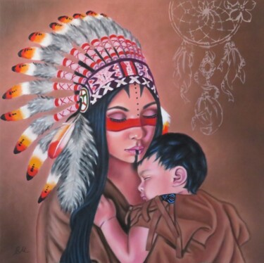 Pintura intitulada ""Native American mo…" por Monika Rembowska, Obras de arte originais, Óleo