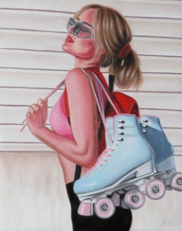 Pintura titulada ""Girl with skates"" por Monika Rembowska, Obra de arte original, Oleo