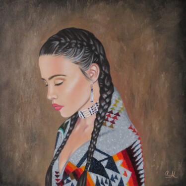 Malarstwo zatytułowany „"Native American gi…” autorstwa Monika Rembowska, Oryginalna praca, Olej