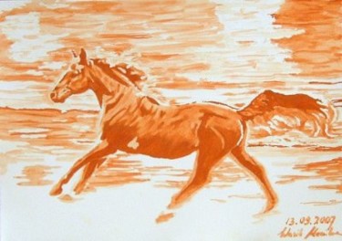 Painting titled "chestnut horse" by Monika Wasik, Original Artwork