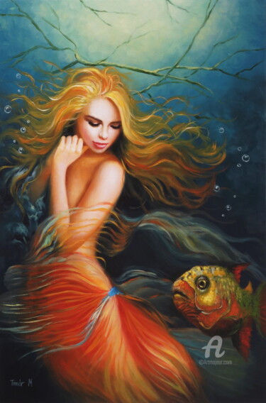 Painting titled "Deep sea world" by Monika Timar, Original Artwork, Oil