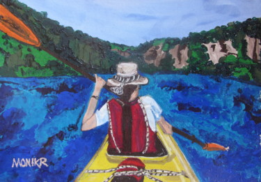 Peinture intitulée "Kayak Contemplation" par Monikr, Œuvre d'art originale, Acrylique Monté sur Châssis en bois