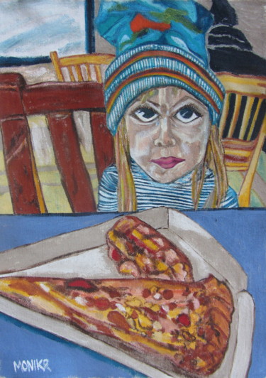 Painting titled "I'm Full Now, Dad" by Monikr, Original Artwork, Acrylic Mounted on Wood Stretcher frame